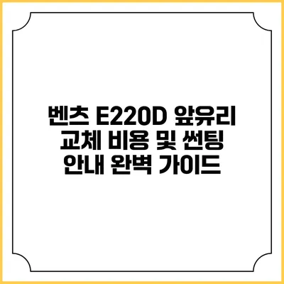 벤츠 E220D 앞유리 교체 비용 및 썬팅 안내 완벽 가이드