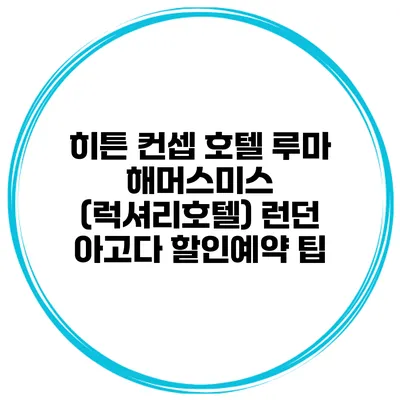 히튼 컨셉 호텔 루마 해머스미스 (럭셔리호텔) 런던 아고다 할인예약 팁