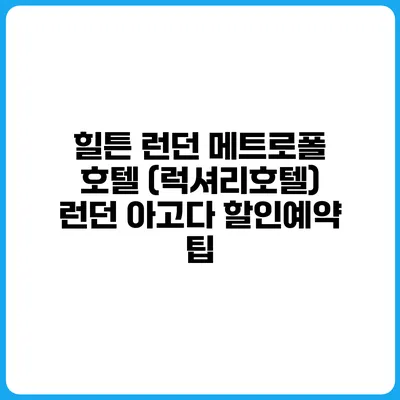 힐튼 런던 메트로폴 호텔 (럭셔리호텔) 런던 아고다 할인예약 팁
