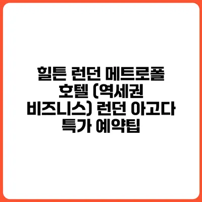 힐튼 런던 메트로폴 호텔 (역세권 비즈니스) 런던 아고다 특가 예약팁